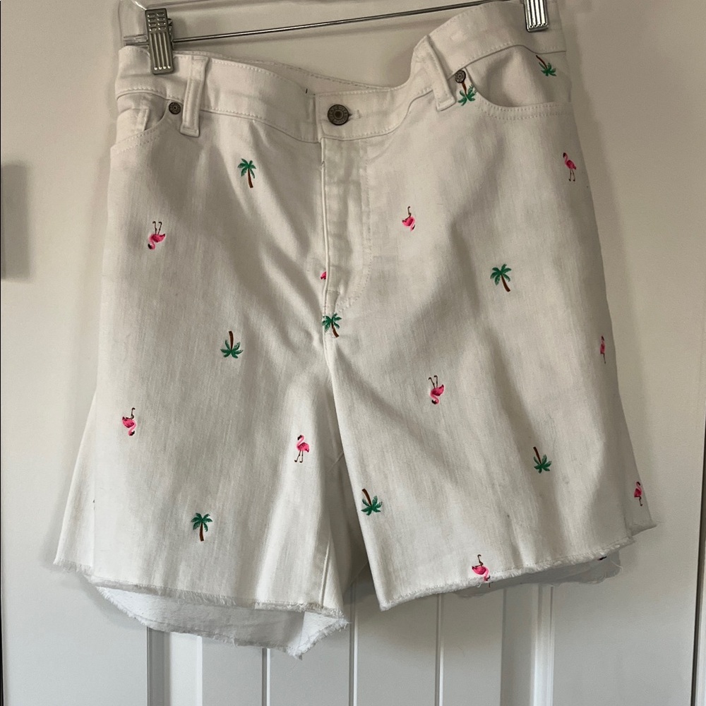 Talbots White Shorts with Flamingo and Palm Print